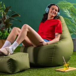 Icon Dalton Adults High Back  Indoor Outdoor Bean Bag Chair & Footstool Pouffe Khaki - thumbnail 2