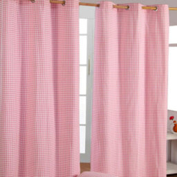 Homescapes Pink Cotton Gingham Eyelet Curtains 117 X 137 Cm