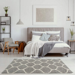 The Rugs Moroccan Shaggy Rugs And Runners Soft Fluffy Trellis Design High Pile Grey And Ivory  Living Room Kitchen Hallway 610 - thumbnail 5