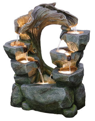 Outdoor Living UK Solar Bellevue Carved Rock Falls Wood Effect Water Feature Without Cover