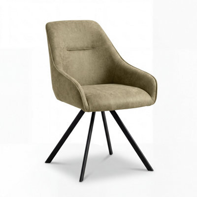 Elmsley Brown Fabric Swivel Dining Chair With Black Metal Legs