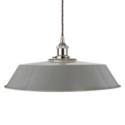 French Grey Large Chancery Painted Dome Pendant Light With Nickel Lamp Holder And Grey Twisted Cable - Se Home - image 1