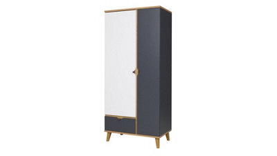 Arte Memone Functional Wardrobe - Golden Oak With Graphite & White Matt - W900mm X H2000mm X D520mm - image 1