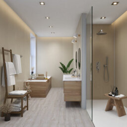 Rearo Selkie Mdf Bathroom Shower Wall Panel (H)2420mm X (W)1180mm X (D)11mm Tongue & Groove - Golden Fudge Matte Finish - thumbnail 3
