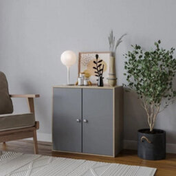 Wooden 2-Tier Storage Cabinet Oak Bedside Cupboard - thumbnail 3