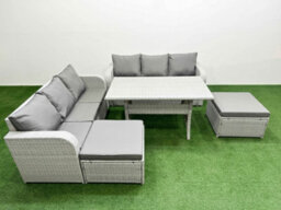 Fimous Outdoor Garden Furniture Sets 8 Seater Wicker Rattan Furniture Sofa Sets High Back Lounge Sofa 2 Big Footstool Light Grey - thumbnail 1