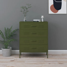 Berkfield Chest Of Drawers Olive Green 80X35X101.5 Cm Steel
