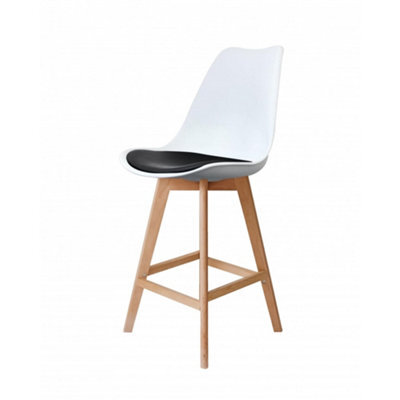 Fusion Living Soho White & Black Plastic Bar Stool With Light Wood Legs - image 1