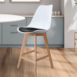 Fusion Living Soho White & Black Plastic Bar Stool With Light Wood Legs - thumbnail 2