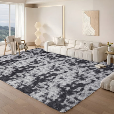 Aspire Homeware Non Slip Tie Dye Grey Shaggy Rug Soft Fluffy Washable, Living Area And Bedroom Rug, (L)200Cm X (W)140Cm