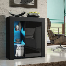 Serene Sideboard 83Cm Black With High Gloss Doors And Led Lighting - Creative Furniture - thumbnail 1