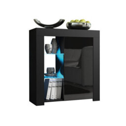 Serene Sideboard 83Cm Black With High Gloss Doors And Led Lighting - Creative Furniture - thumbnail 4