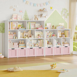 Pink Bookcase Toy Storage Unit Toy Organiser With 4 Drawers On Wheels - thumbnail 4