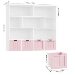 Pink Bookcase Toy Storage Unit Toy Organiser With 4 Drawers On Wheels - thumbnail 2