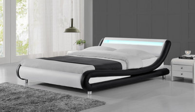 Home Detail Galaxy Faux Leather King Bed Frame With Led, Black/white - image 1
