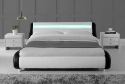 Home Detail Galaxy Faux Leather King Bed Frame With Led, Black/white - thumbnail 2