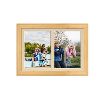 AK Frames 20X14 Light Oak Classic Multi Photo Frame With Ivory Mount - Holds 2 Apertures (2X) A4 Photos