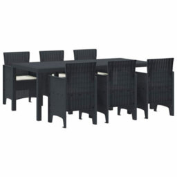 Berkfield Modern Garden Dining Set 7 Pcs Anthracite Polt Rattan - thumbnail 1