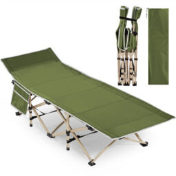 Yaheetech Army Green Metal Folding Camping Bed With Carry Bag