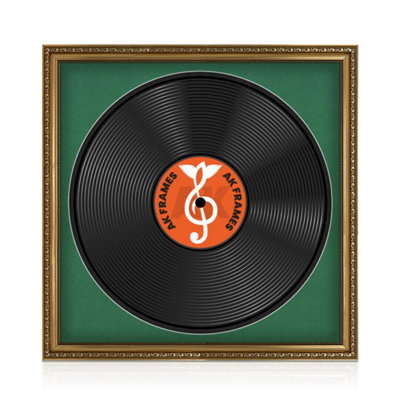 "16X16"" Gold Ornate Vinyl Record Frame With Emerald Mount For 12 Inch Lp Disc - Ak Frames" - image 1