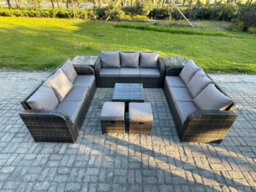 Fimous 11 Seater Rattan Outdoor Furniture Set Patio Garden Sofa Set With Square Coffee Table 3 Seater Sofa 2 Small Footstools - thumbnail 2