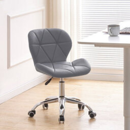 Grey Chair Cushioned Computer Office Chair Chrome Legs Swivel Adjustable Vanity Stool - thumbnail 1