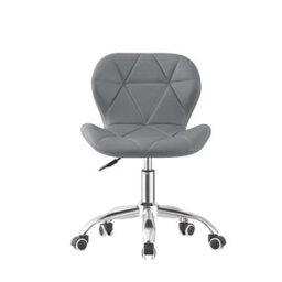 Grey Chair Cushioned Computer Office Chair Chrome Legs Swivel Adjustable Vanity Stool - thumbnail 3