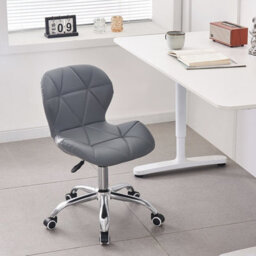Grey Chair Cushioned Computer Office Chair Chrome Legs Swivel Adjustable Vanity Stool - thumbnail 5