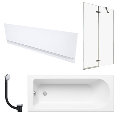 FNX Bathrooms 1700 X 700 mm Single-Ended Bath With Waterproof Front Panel Semi-Framed Chrome Bath Screen & Matching Chrome Bath Waste - image 1