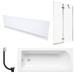 FNX Bathrooms 1700 X 700 mm Single-Ended Bath With Waterproof Front Panel Semi-Framed Chrome Bath Screen & Matching Chrome Bath Waste - thumbnail 1