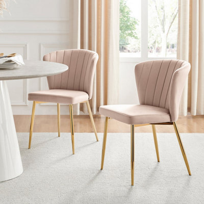 Furniturebox Uk Dining Chair - 2X Danica Pale Pink Velvet Upholstered Dining Chair Gold Legs - Modern Meets Vintage Glam - image 1