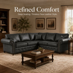 Gamzo Outlet Corner Sofa Full Back Leather Couch With Strong Wooden Frame And Padded Curved Arms - thumbnail 2