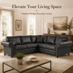 Gamzo Outlet Corner Sofa Full Back Leather Couch With Strong Wooden Frame And Padded Curved Arms - thumbnail 1