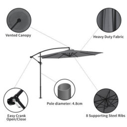 Living And Home 3M Large Rotatable Garden Sun Shade Cantilever Parasol Patio Hanging Banana Umbrella Crank Tilt No Base, Dark Grey - thumbnail 5