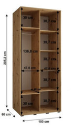 Arte Rustic Oak Artisan Sliding Door Wardrobe H2050mm W1000mm D600mm - Space-Saving Design With Modern Touches - thumbnail 4