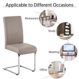 Yaheetech Set Of 2 Light Brown Faux Leather Dining Chairs With Metal Legs For Kitchen Dining Room - thumbnail 9
