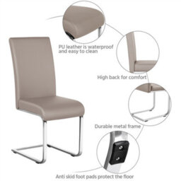 Yaheetech Set Of 2 Light Brown Faux Leather Dining Chairs With Metal Legs For Kitchen Dining Room - thumbnail 4