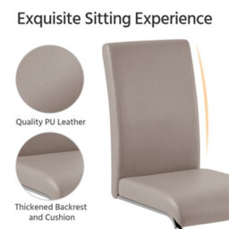Yaheetech Set Of 2 Light Brown Faux Leather Dining Chairs With Metal Legs For Kitchen Dining Room - thumbnail 5