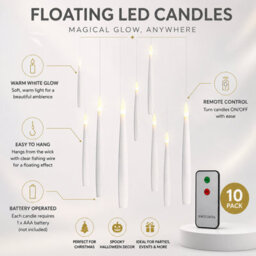 Zazzora Halloween Floating Candle Lights 15Cm 10 Pack Warm White Led Battery Operated Remote Control Indoor Christmas Decoration - thumbnail 2
