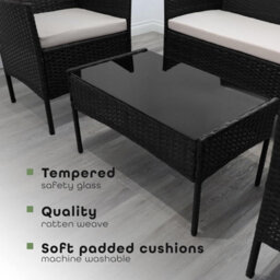 Divchi Garden Furniture Set Rattan Patio Conservatory Balcony 4 Seater Piece Glass Top Coffee Table Sofa  Brown - thumbnail 4