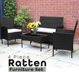 Divchi Garden Furniture Set Rattan Patio Conservatory Balcony 4 Seater Piece Glass Top Coffee Table Sofa  Brown - thumbnail 3