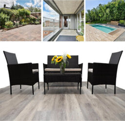 Divchi Garden Furniture Set Rattan Patio Conservatory Balcony 4 Seater Piece Glass Top Coffee Table Sofa  Brown - thumbnail 6