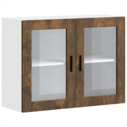 Berkfield Kitchen Wall Cabinet With Glass Door Porto Smoked Oak - thumbnail 2