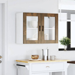 Berkfield Kitchen Wall Cabinet With Glass Door Porto Smoked Oak - thumbnail 4