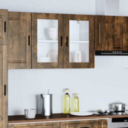 Berkfield Kitchen Wall Cabinet With Glass Door Porto Smoked Oak - thumbnail 3