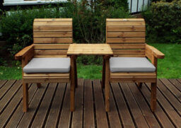 Charles Taylor Trading Charles Taylor Wooden Companion Straight Garden 2 Seat Chair Cover Grey Cushion