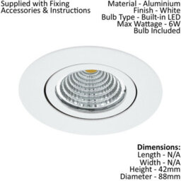 2 Pack Modern Wall And Ceiling Led Flush Downlights - 6W Recessed Spotlights In White - thumbnail 2