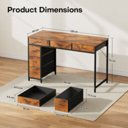 Precision Synergie Computer Desk With Drawers, 120 X 50 Cm Reversible Home Office Desk With Storage, Brown - thumbnail 3