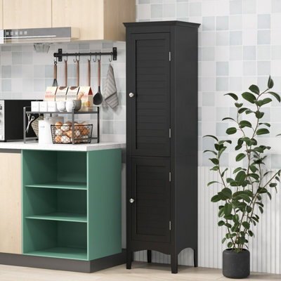 Costway 5-Tier Bathroom Tall Cabinet Slim Freestanding Storage Organizer Cupboard 2 Door - image 1
