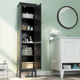 Costway 5-Tier Bathroom Tall Cabinet Slim Freestanding Storage Organizer Cupboard 2 Door - thumbnail 6